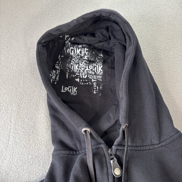 Logik Full Zip Hoodie Men’s XL Black Embroidered Logo Streetwear Urban Y2K Skate - Picture 15 of 16